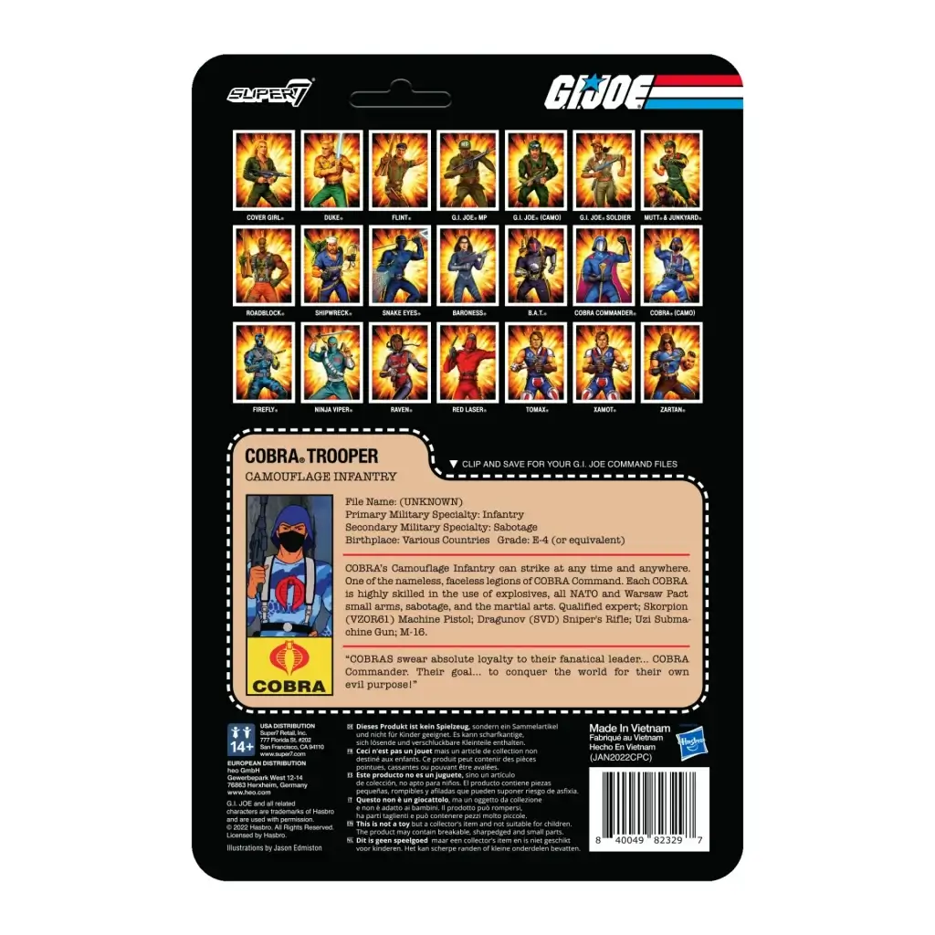 G.I. Joe Blue Camo Cobra Trooper Card back