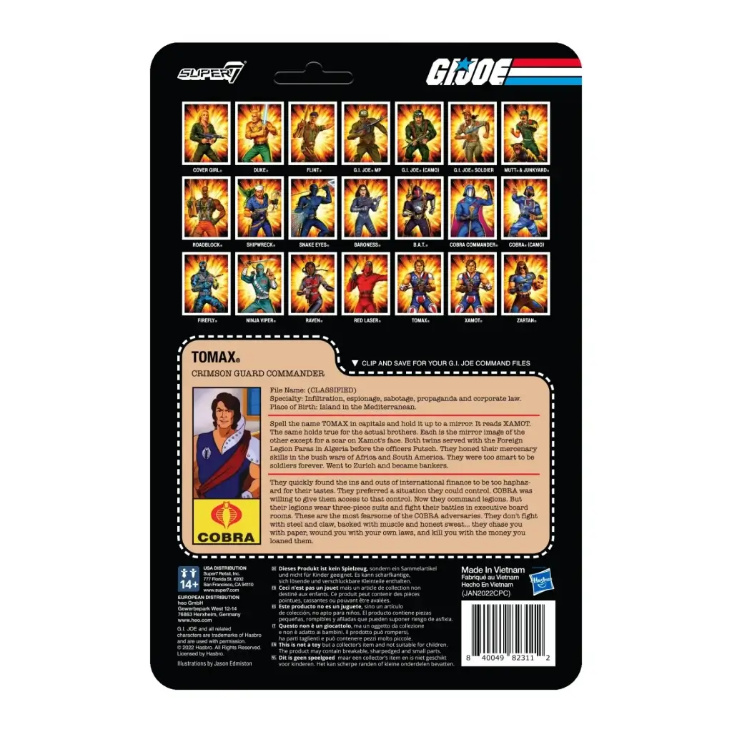 G.I. Joe Tomax Card rear