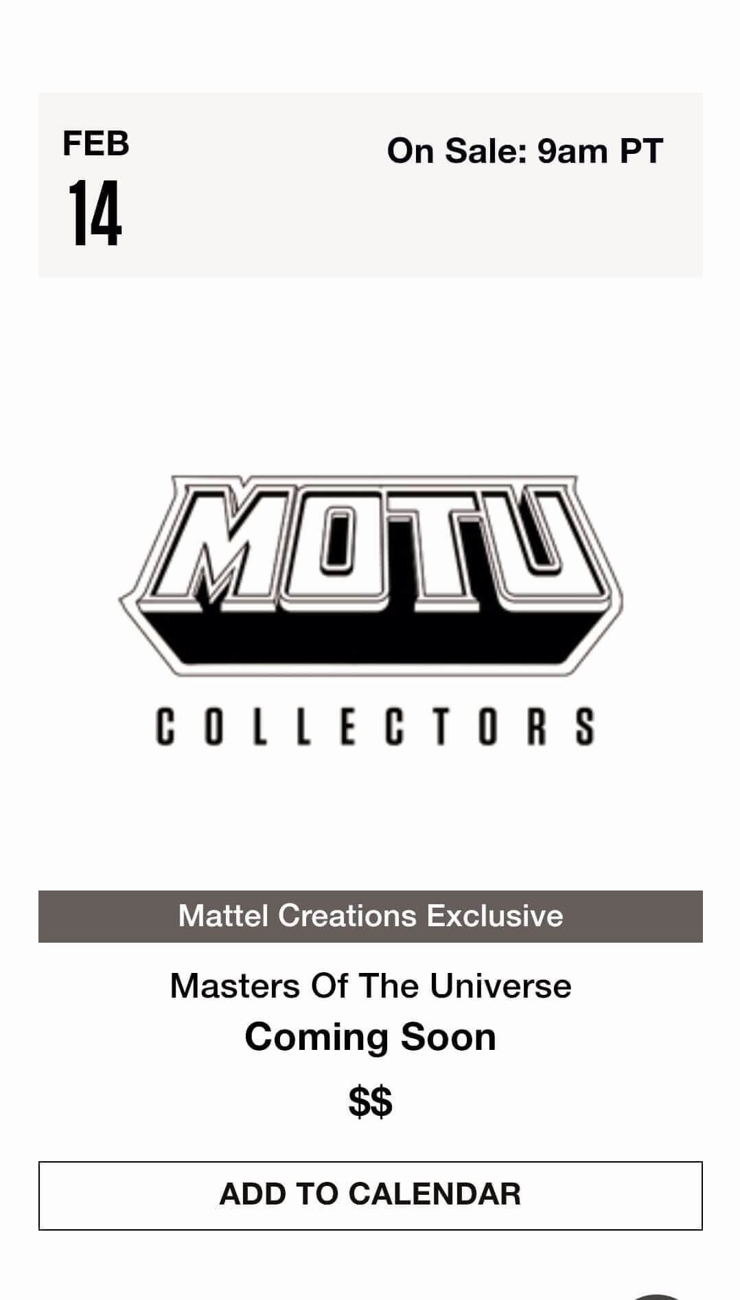 Mattel Creations MOTU Listing Feb 14th