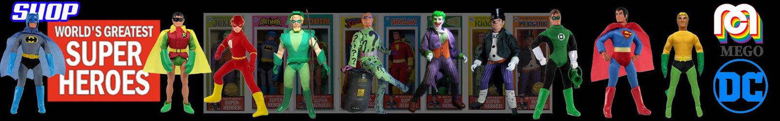 Mego 50th Anniversary World's Greatest Super Heroes Shop Landing Page
