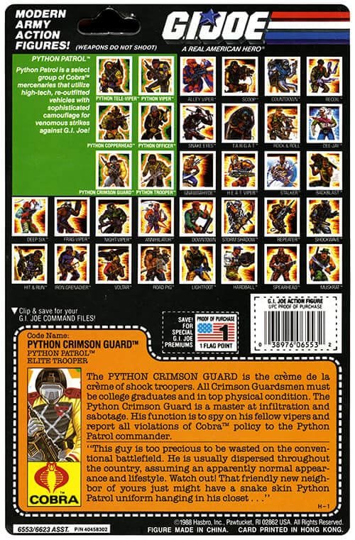 Python Patrol Crimson Guard 1989 Vintage Card Back