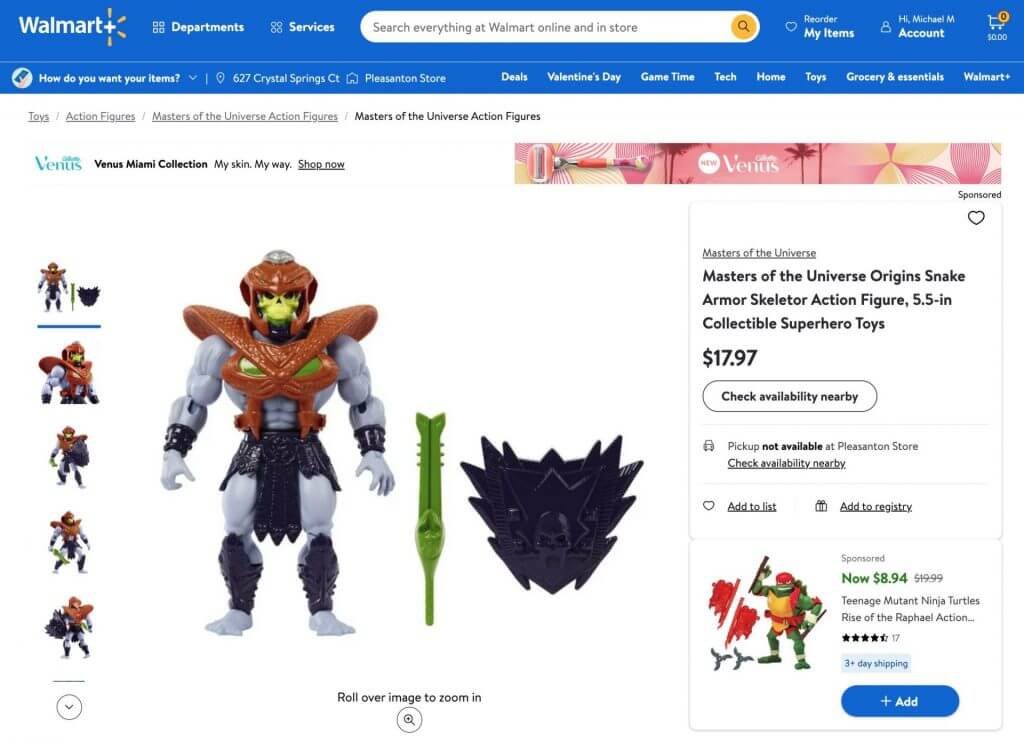 Snake Armor Skeletor MOTU Origins Walmart Product Page