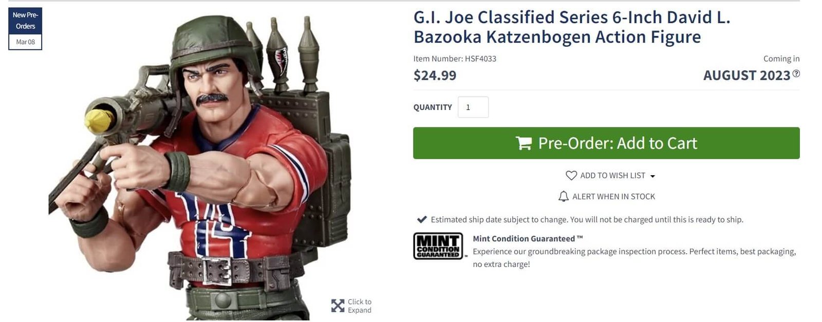 Bazooka GI Joe Classified Pre order EE