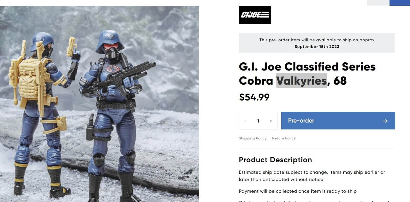 Cobra 2 Pack Valkyries GI Joe Classified Pre order Hasbro Pulse