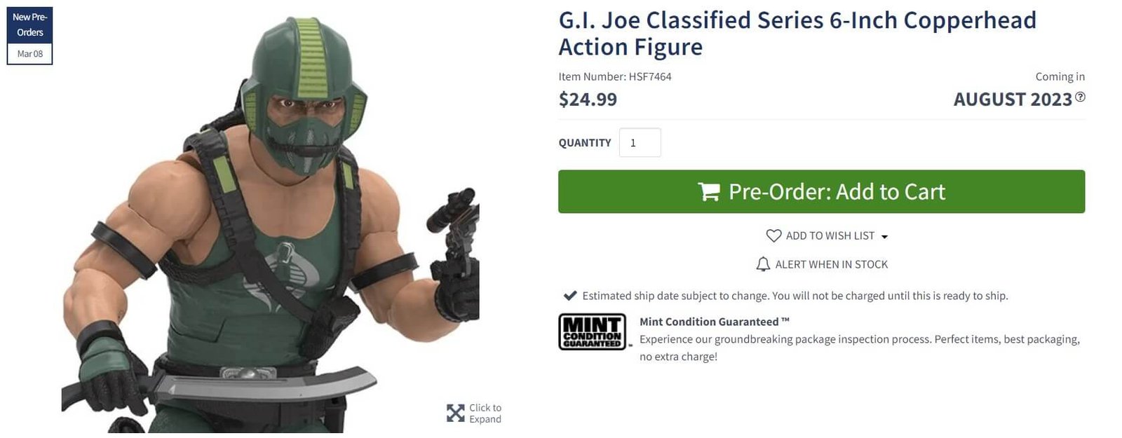 Copperhead GI Joe Classified Pre order EE