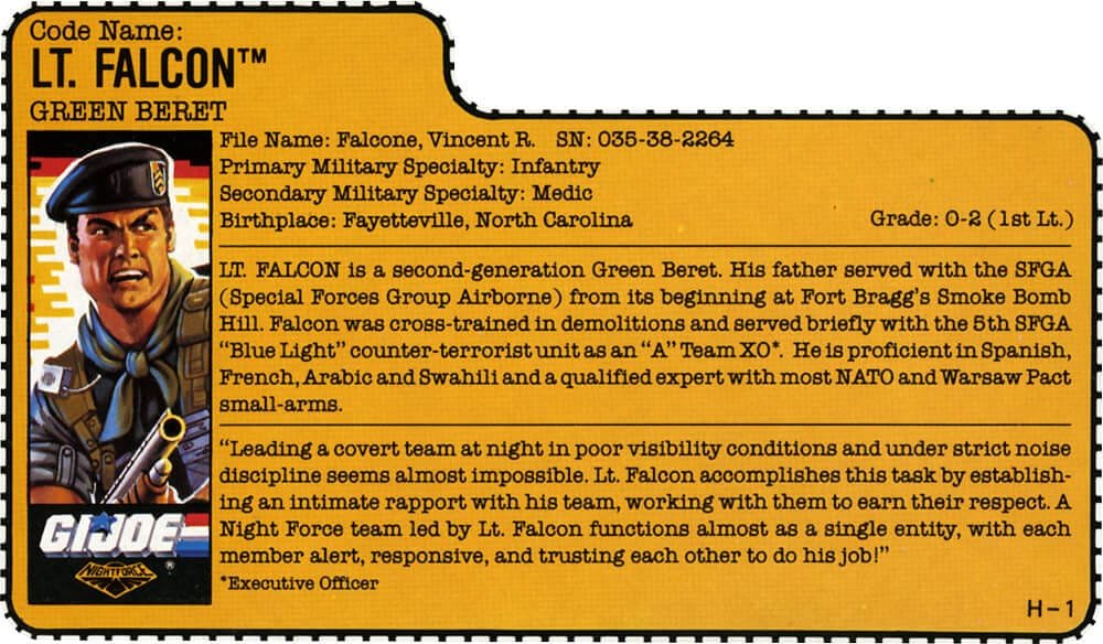 GI Joe ARAH Falcon NF file card