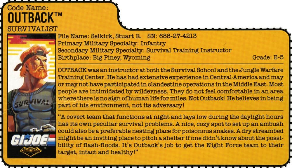 GI Joe ARAH Outback NF file card