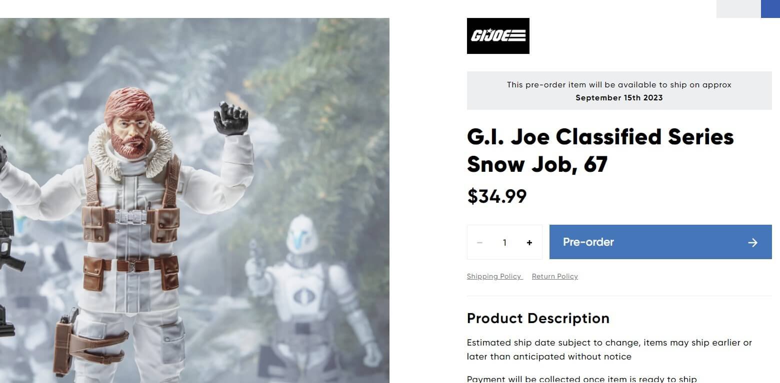 Snow Job GI Joe Classified Pre order Hasbro Pulse