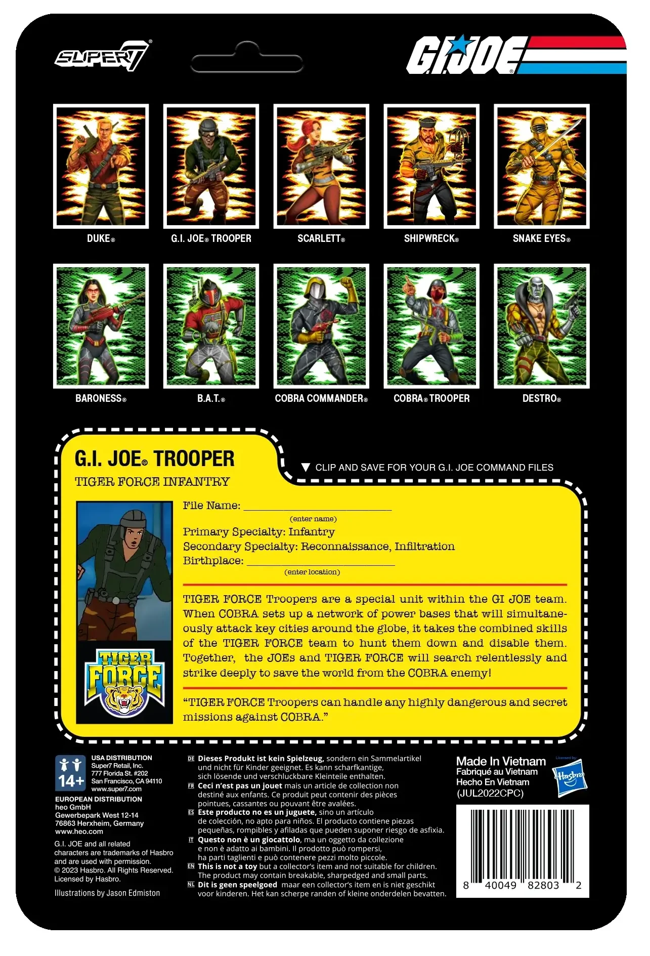 GI Joe RAction Wave 6 Tiger Force Green Shirt Cardback rear