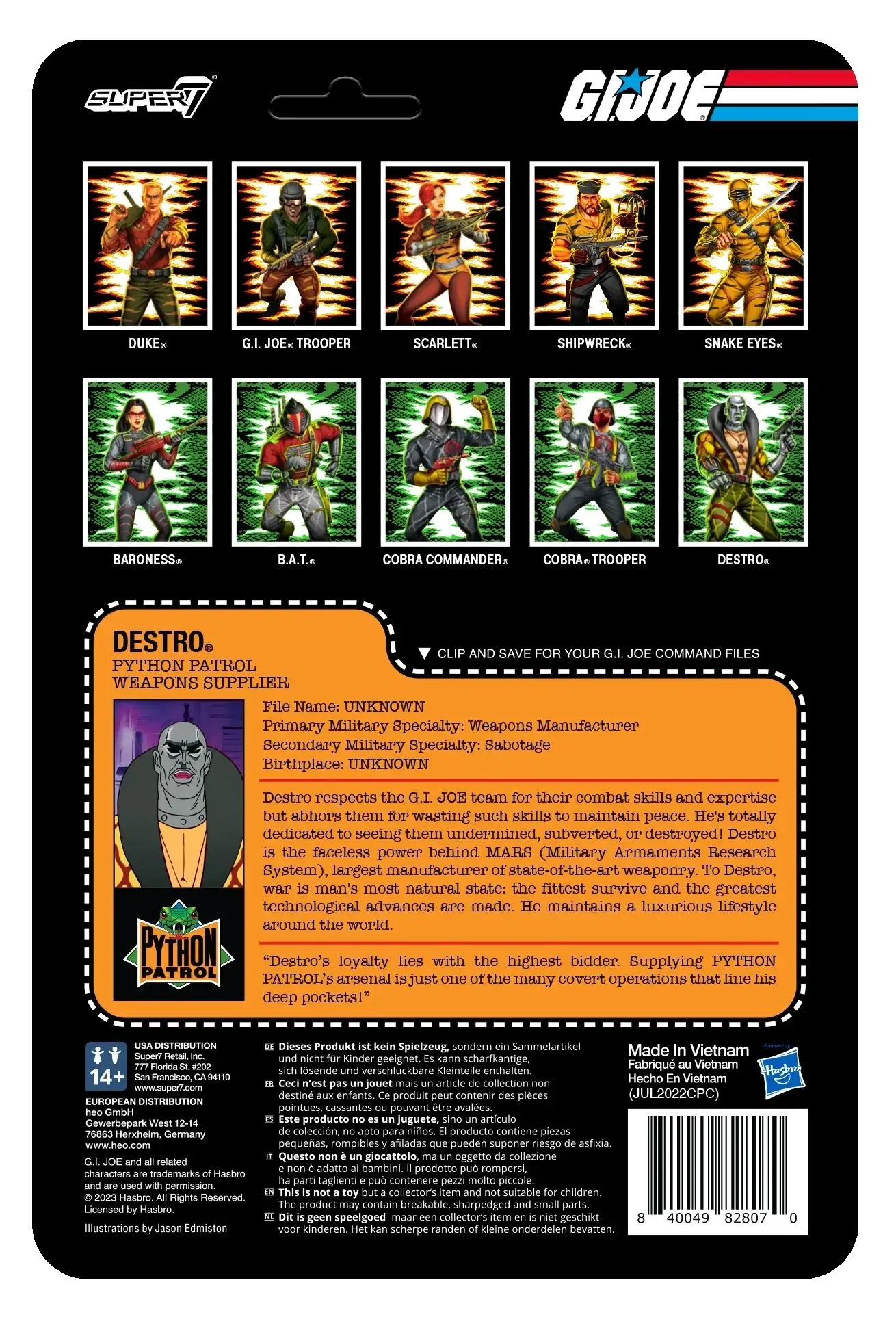 GI Joe ReAction Wave 6 Python Patrol Destro cardback rear