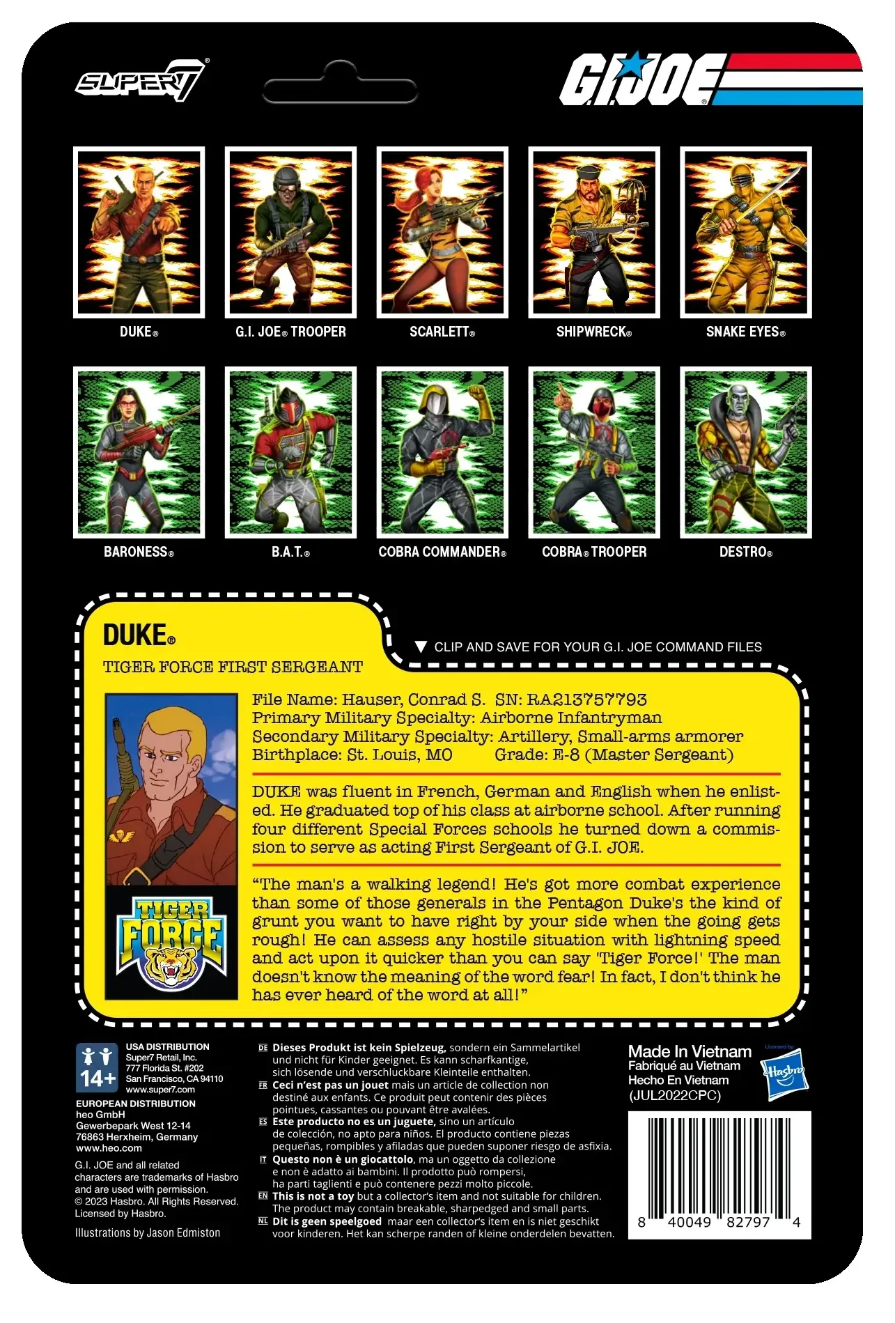 GI Joe ReAction Wave 6 Tiger Force Duke Cardback rear