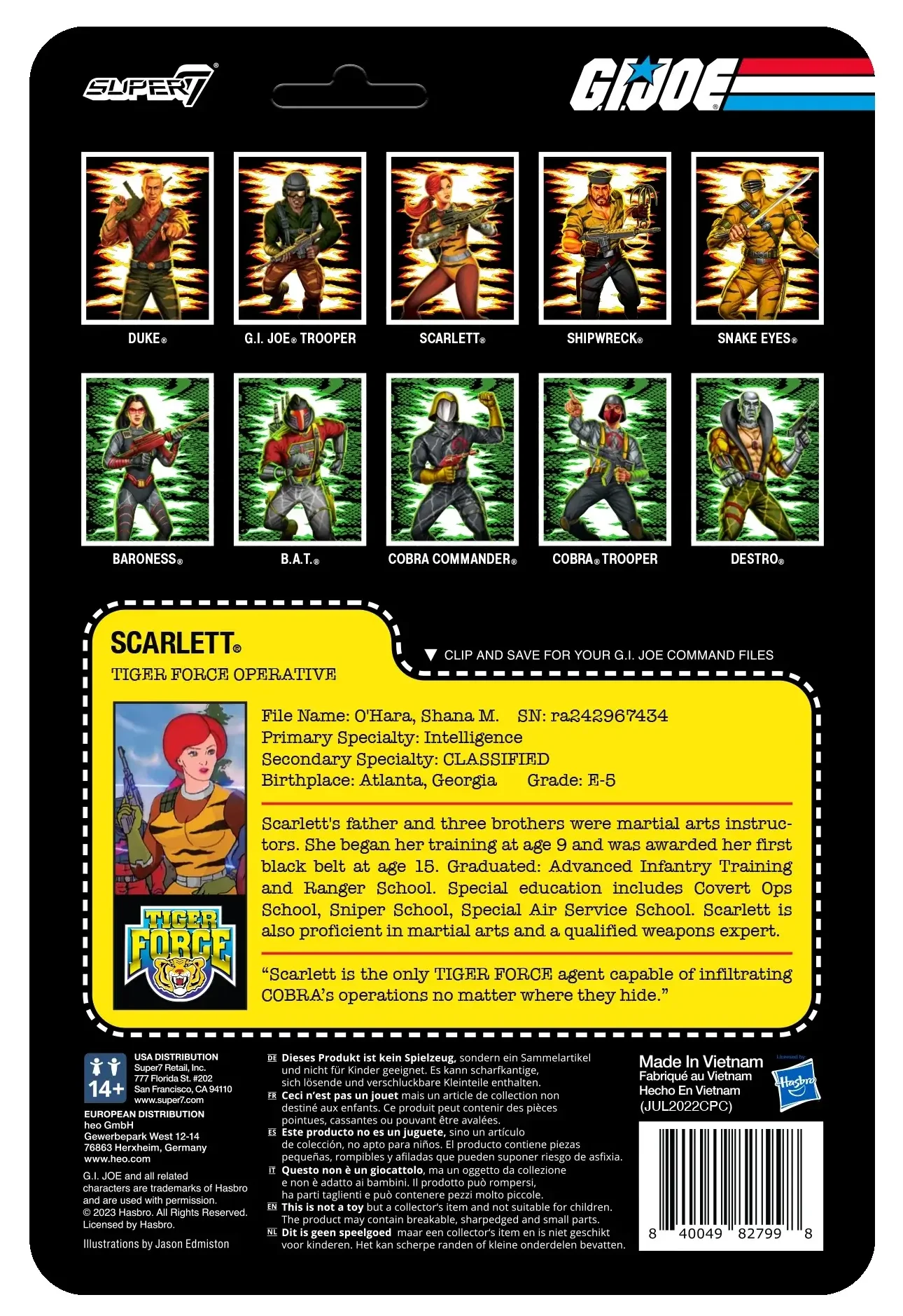 GI Joe ReAction Wave 6 Tiger Force Scarlett cardback rear