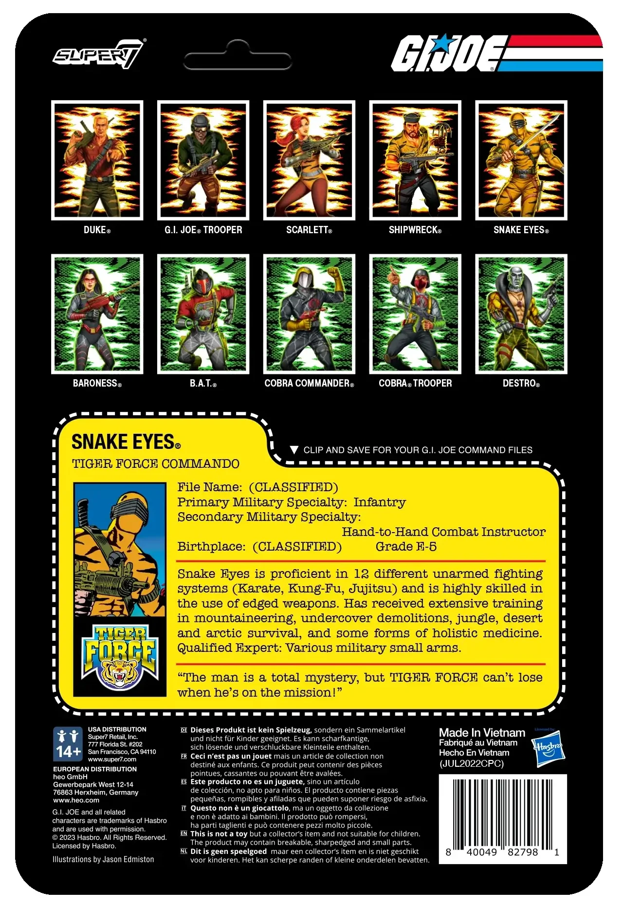 GI Joe ReAction Wave 6 Tiger Force Snake Eyes cardback rear