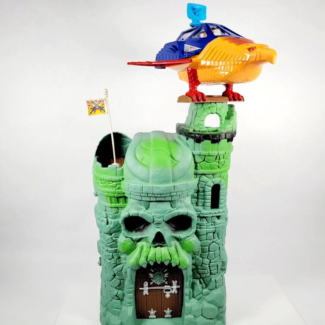 MOTU Origins Talon Fighter on Castle Grayskull