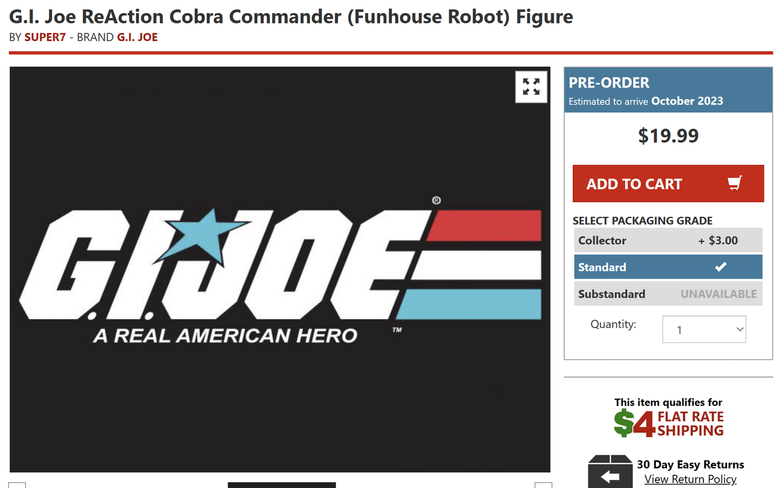 Super7 Gi Joe Reaction Cobra Commander Funhouse Robot BBTS Listing