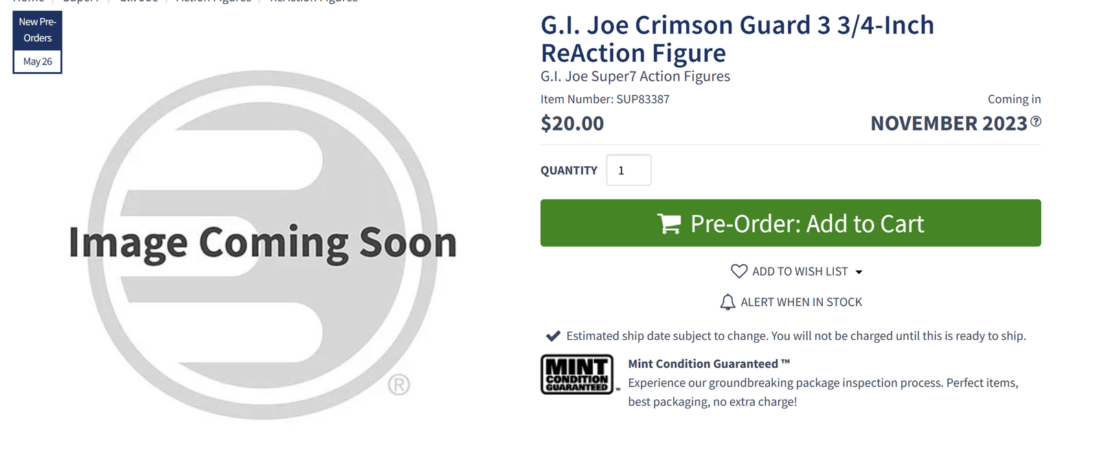 Super7 Gi Joe ReactionJoe Crimson Guard EE Listing