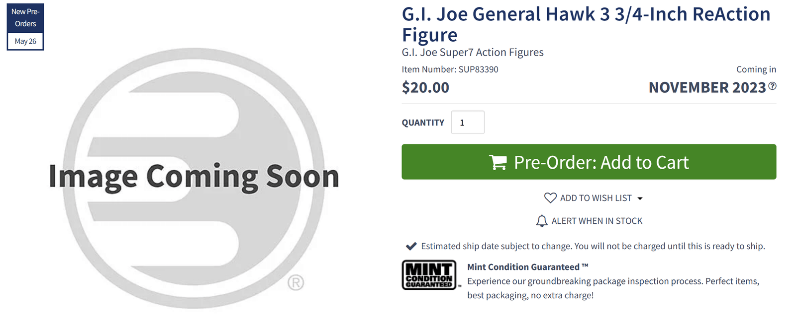 Super7 Gi Joe ReactionJoe General Hawk EE Listing