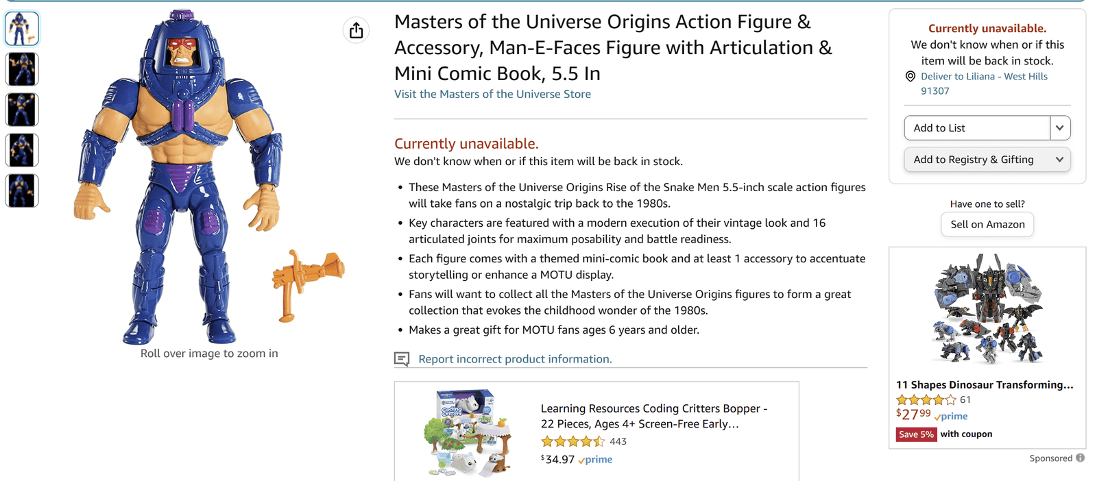 MOTU Origins Mini Comic Man E Faces Amazon Listing