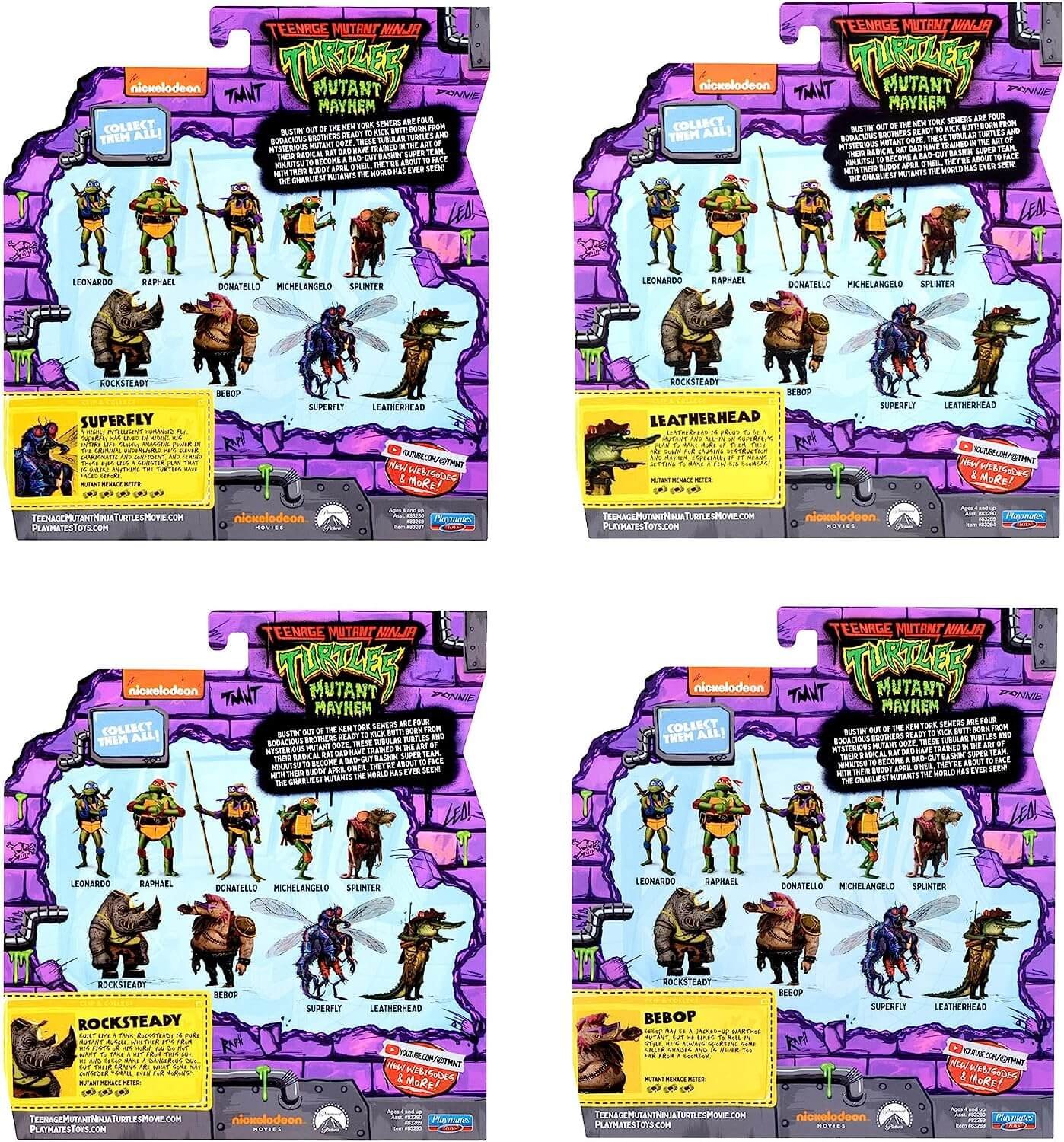 TMNT Mutant Meyham Villain 4 pack packages rear