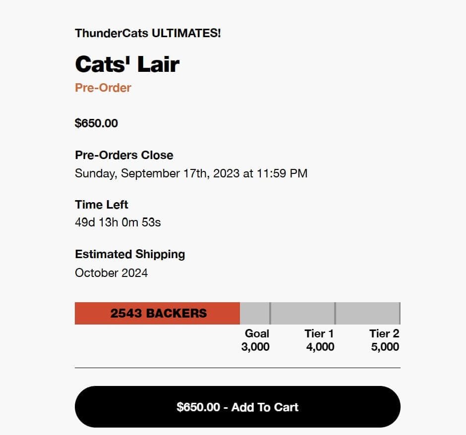 Cats Lair Funding 75% 2543 backers