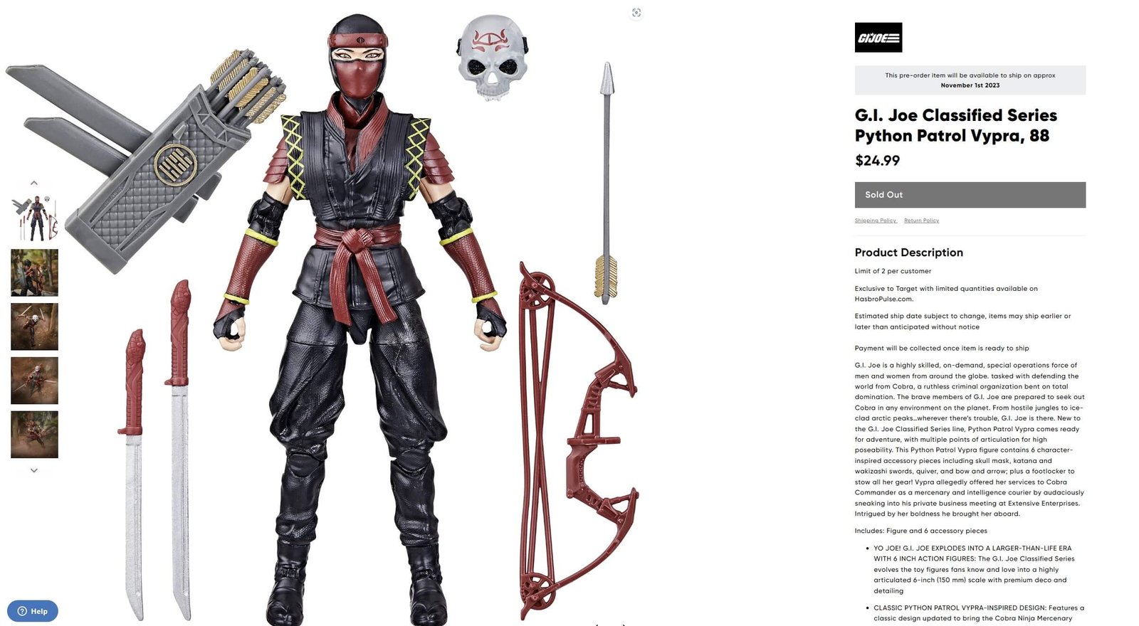 GI Joe Classified Series Cobra Vypra Hasbro Listing