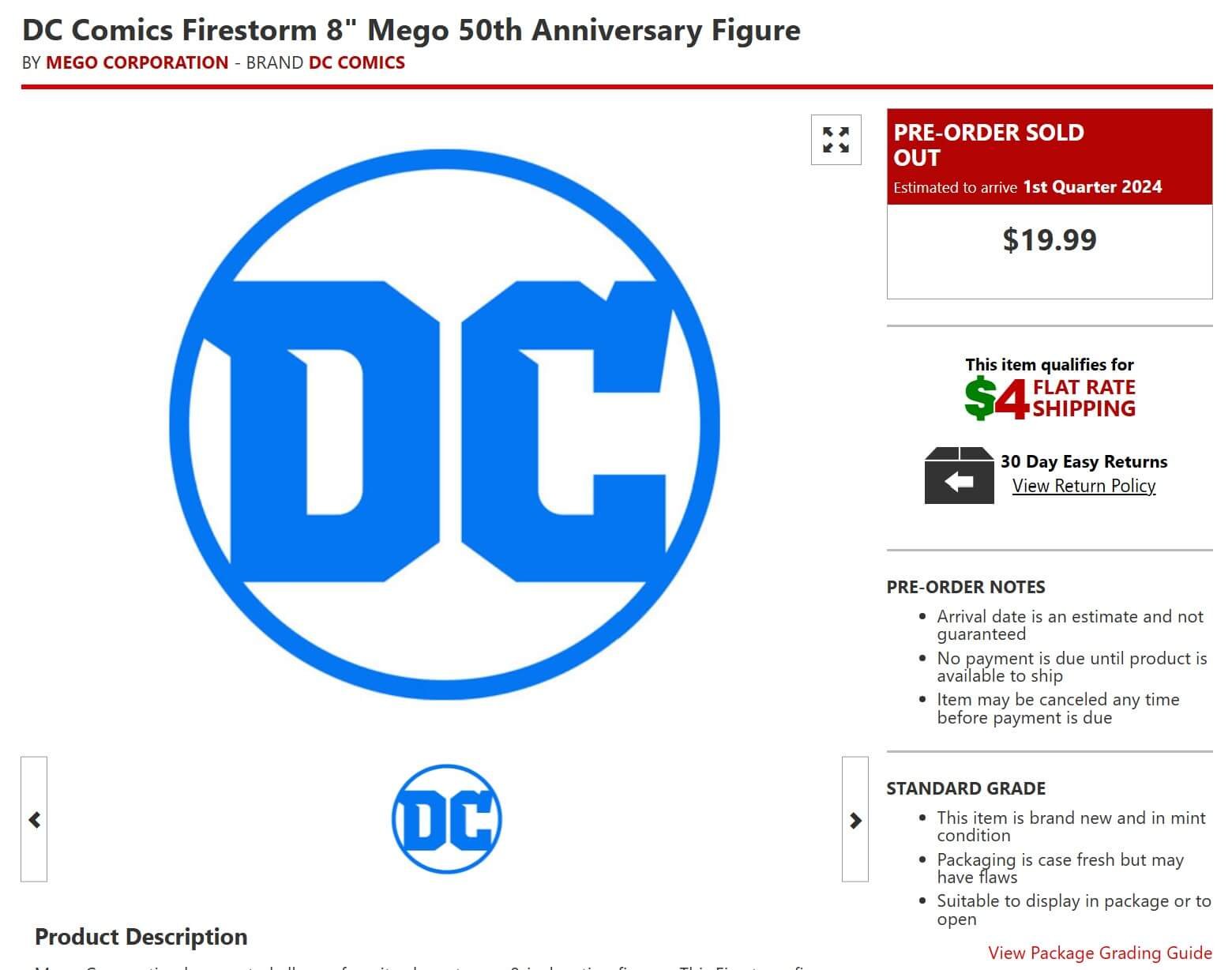 Mego 50th Anniversary Firestorm BBTS Listing