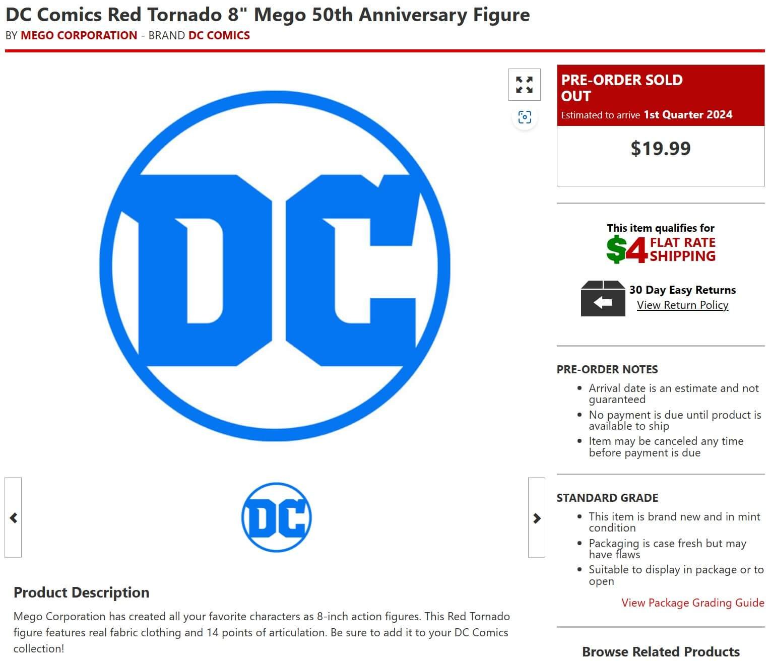 Mego 50th Anniversary Red Tornando BBTS Listing