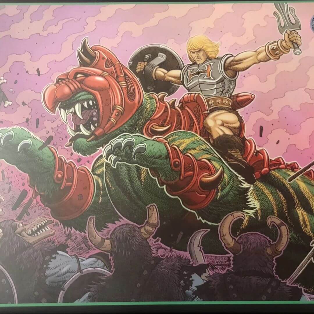 Mondo Battle Cat Masters of the Universe in hand 1 package close up