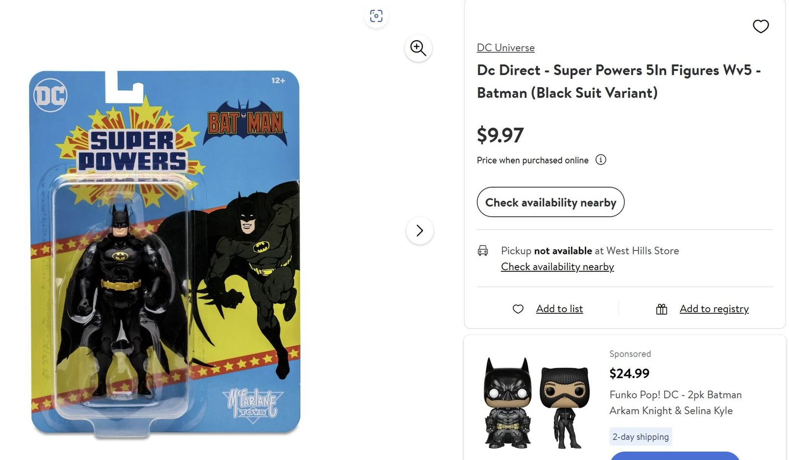 Super Powers Wave 5 Batman Blacksuit Variant walmart listing