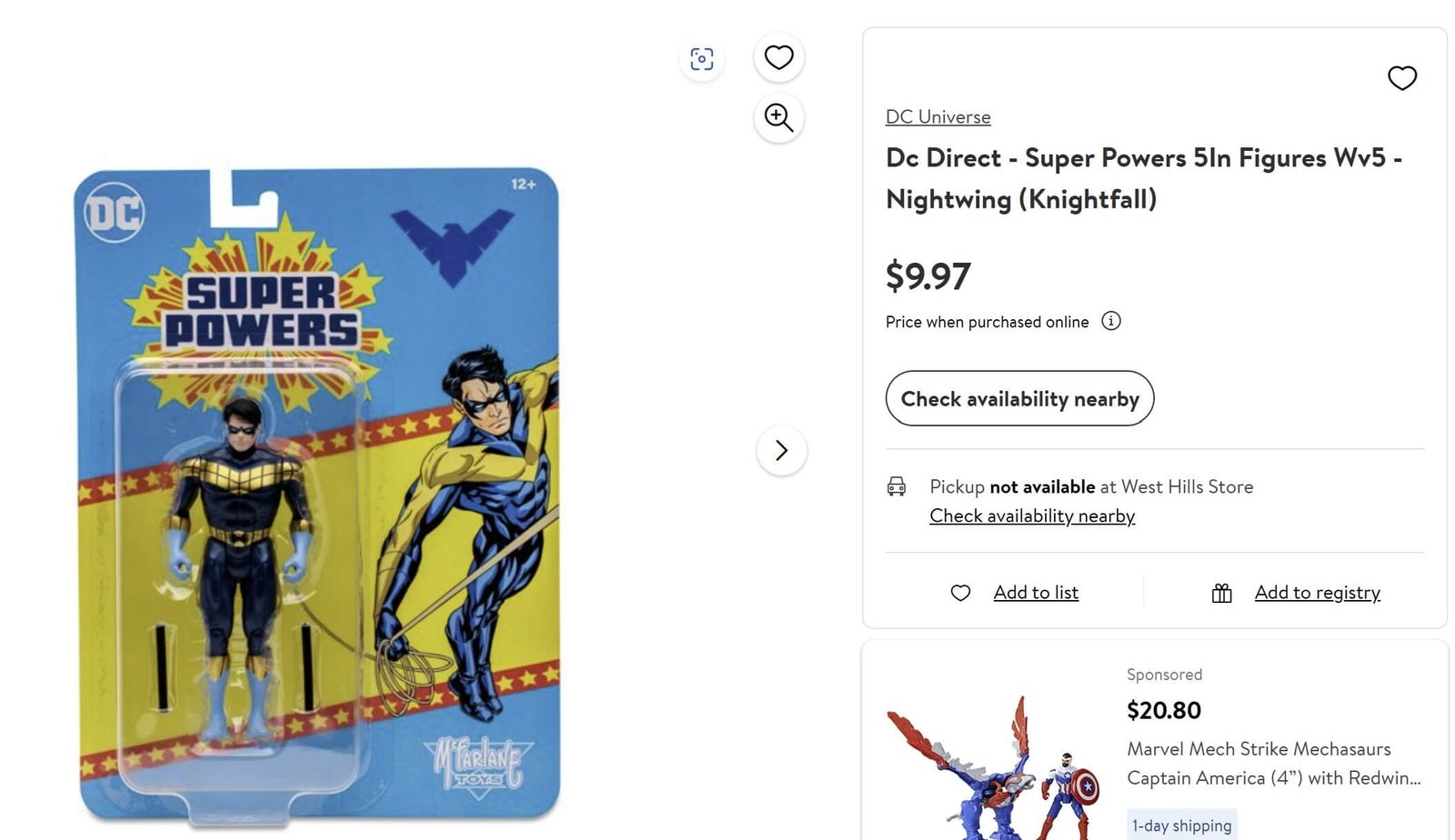 Super Powers Wave 5 Nightwing (nightfall) walmart listing