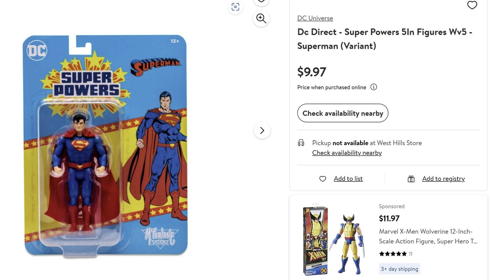 Super Powers Wave 5 Superman Variant walmart listing