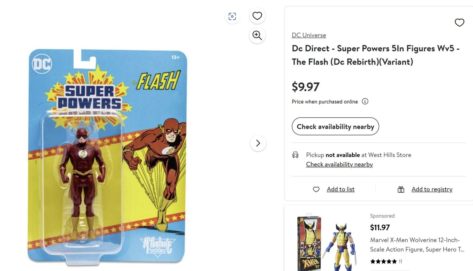 Super Powers Wave 5 The Flash Rebirth walmart listing