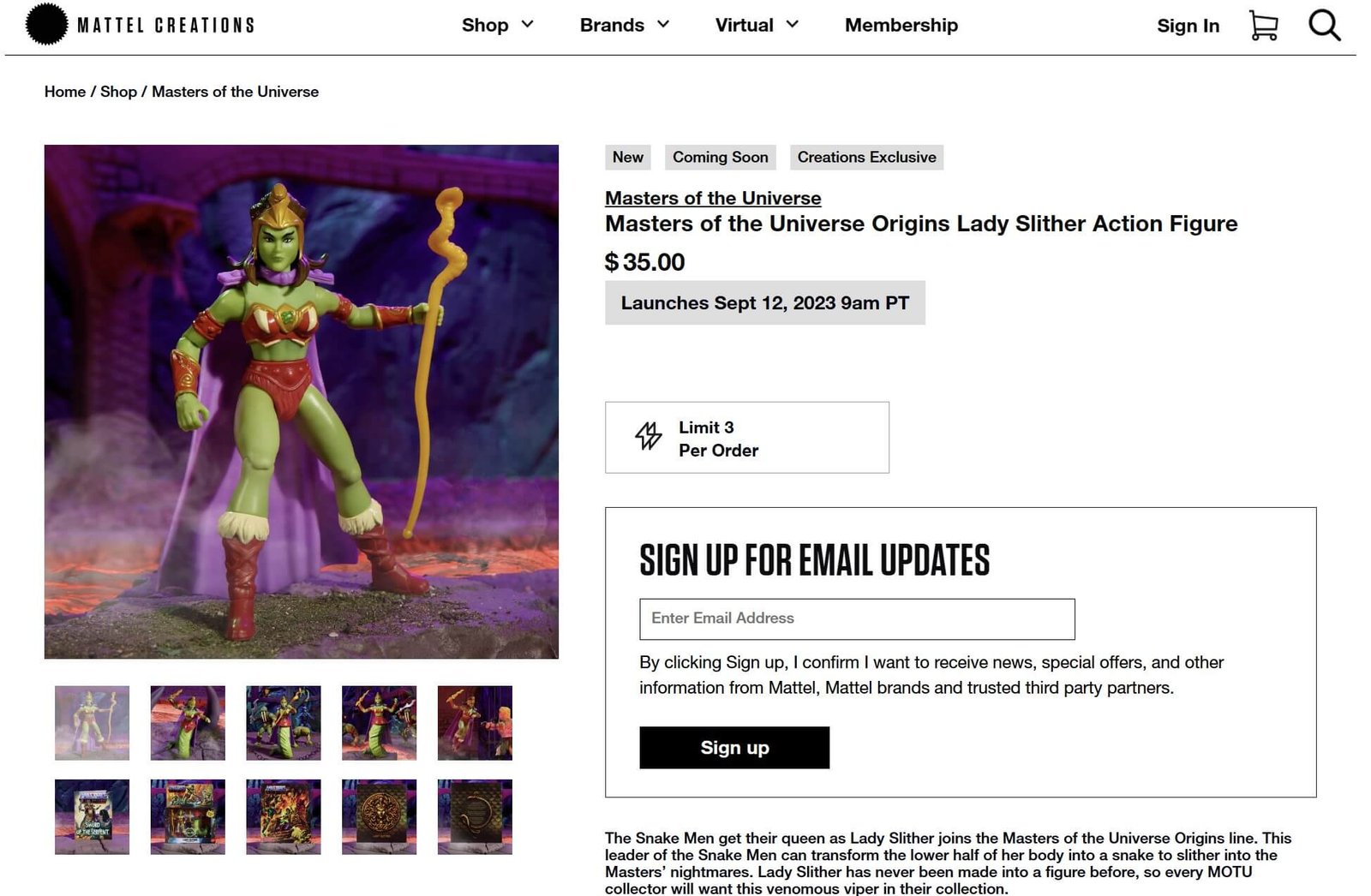MOTU Origins Lady Slither Mattel Creations Preorder link