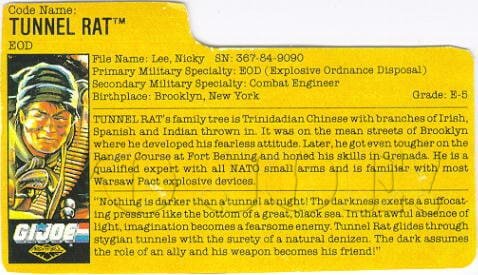 GI Joe Night Force Tunnel Rat vintage file card
