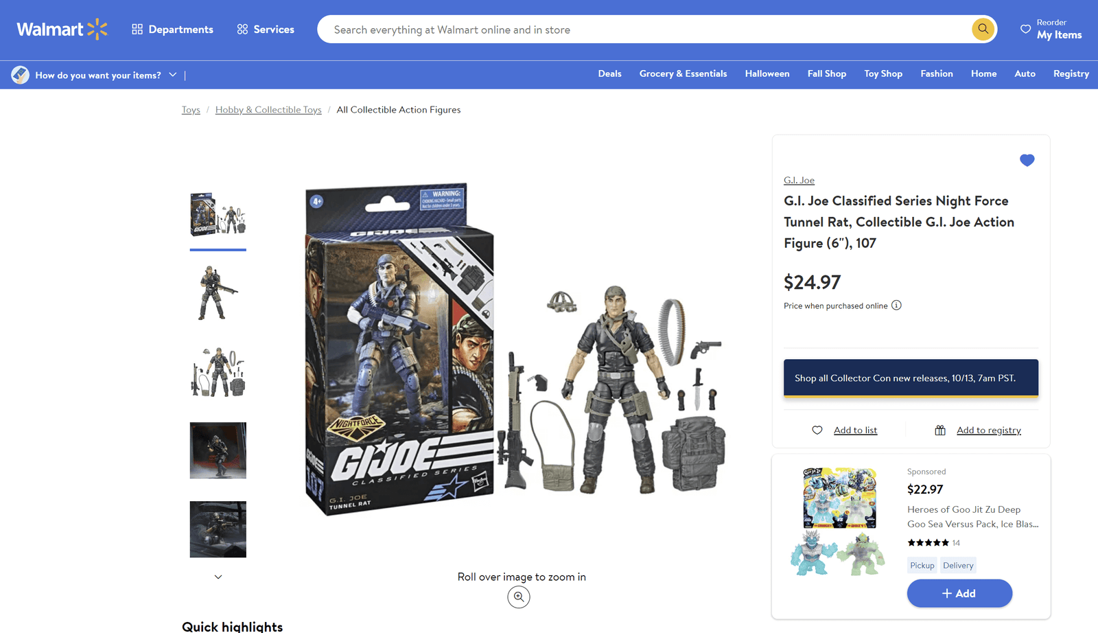 Walmart GI Joe Classified Night Force Tunnel Rat Listing