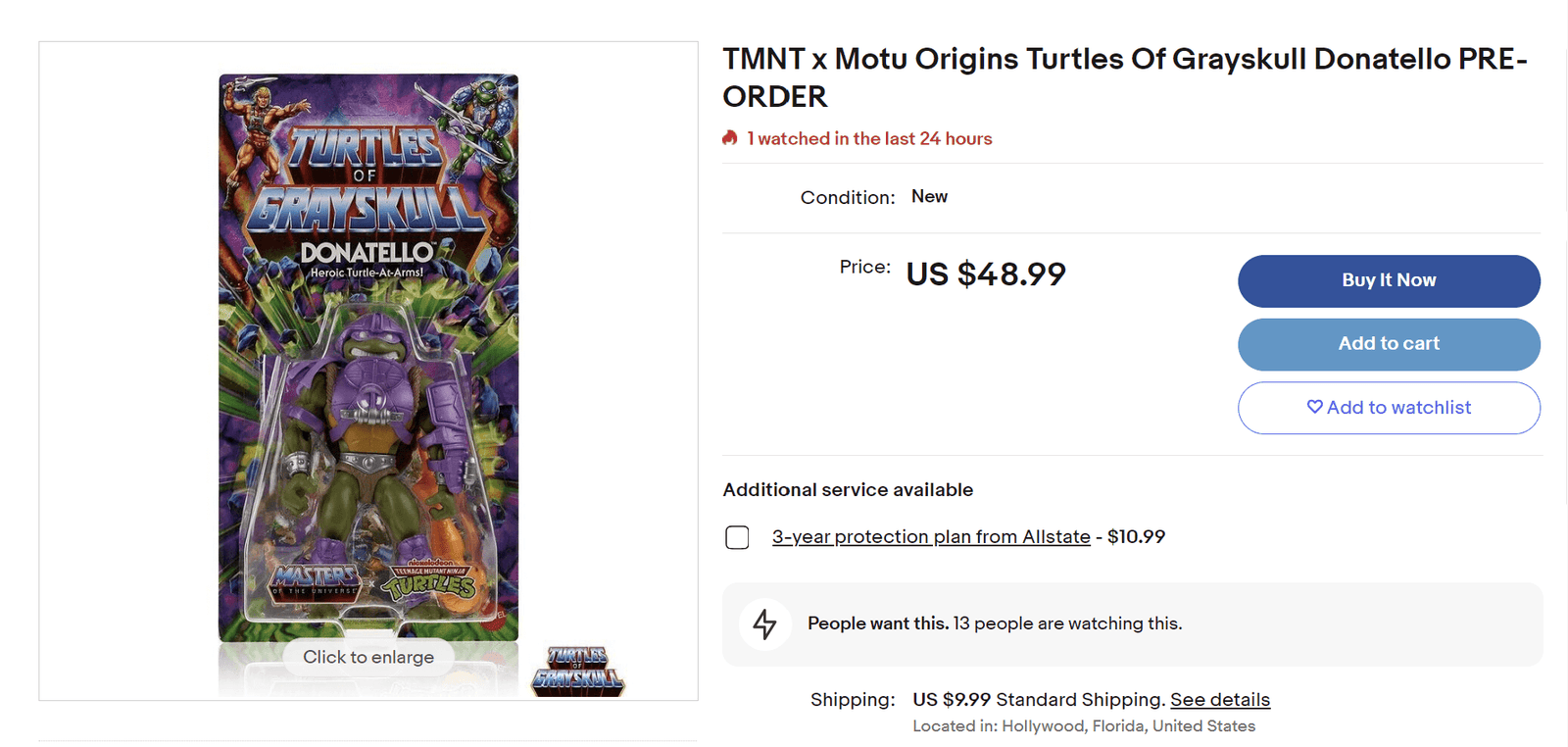 Donatello Turtles of Grayskull Cardback ebay listing