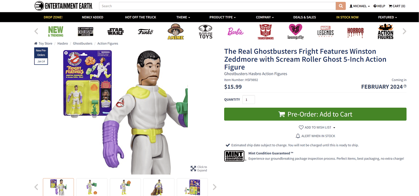 The Real Ghostbuster Fright Features Winston EE Listing