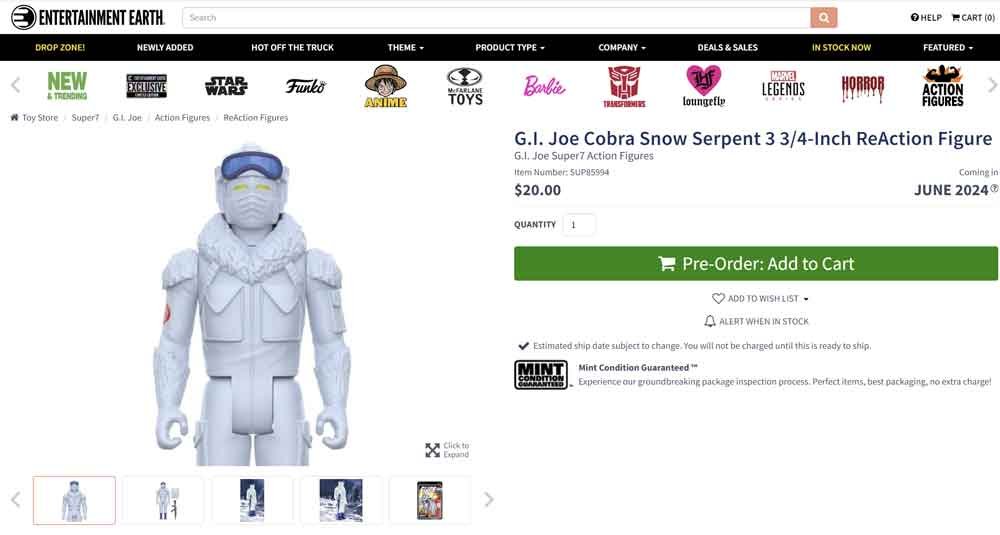 G.I. Joe Cobra Snow Serpent ReAction Figure EE Listing