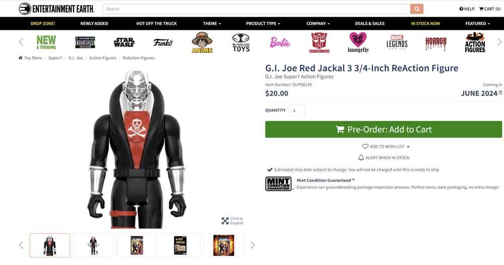 G.I. Joe Red Jackal ReAction Figure EE Listing