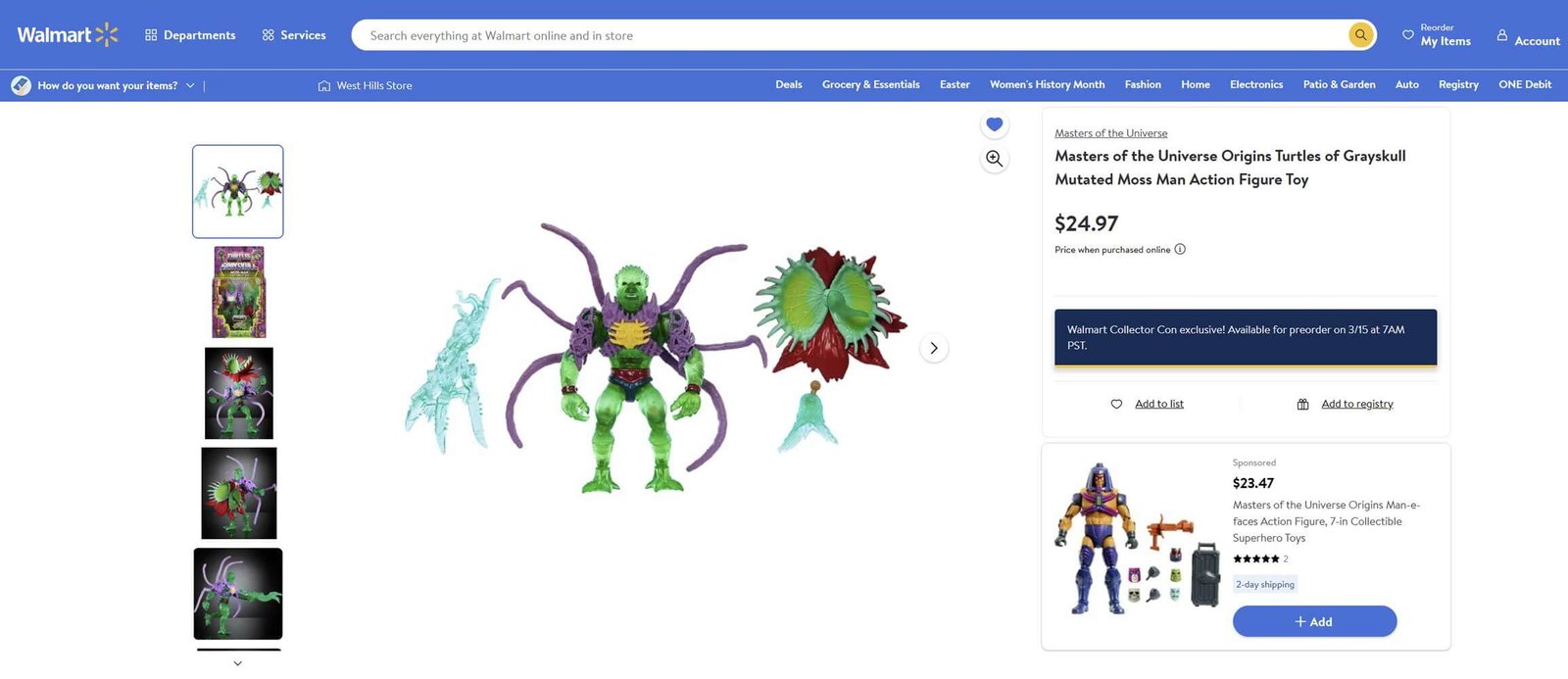 Turtles of Grayskull Mutated Moss Man MOTU Origins Walmart Listing