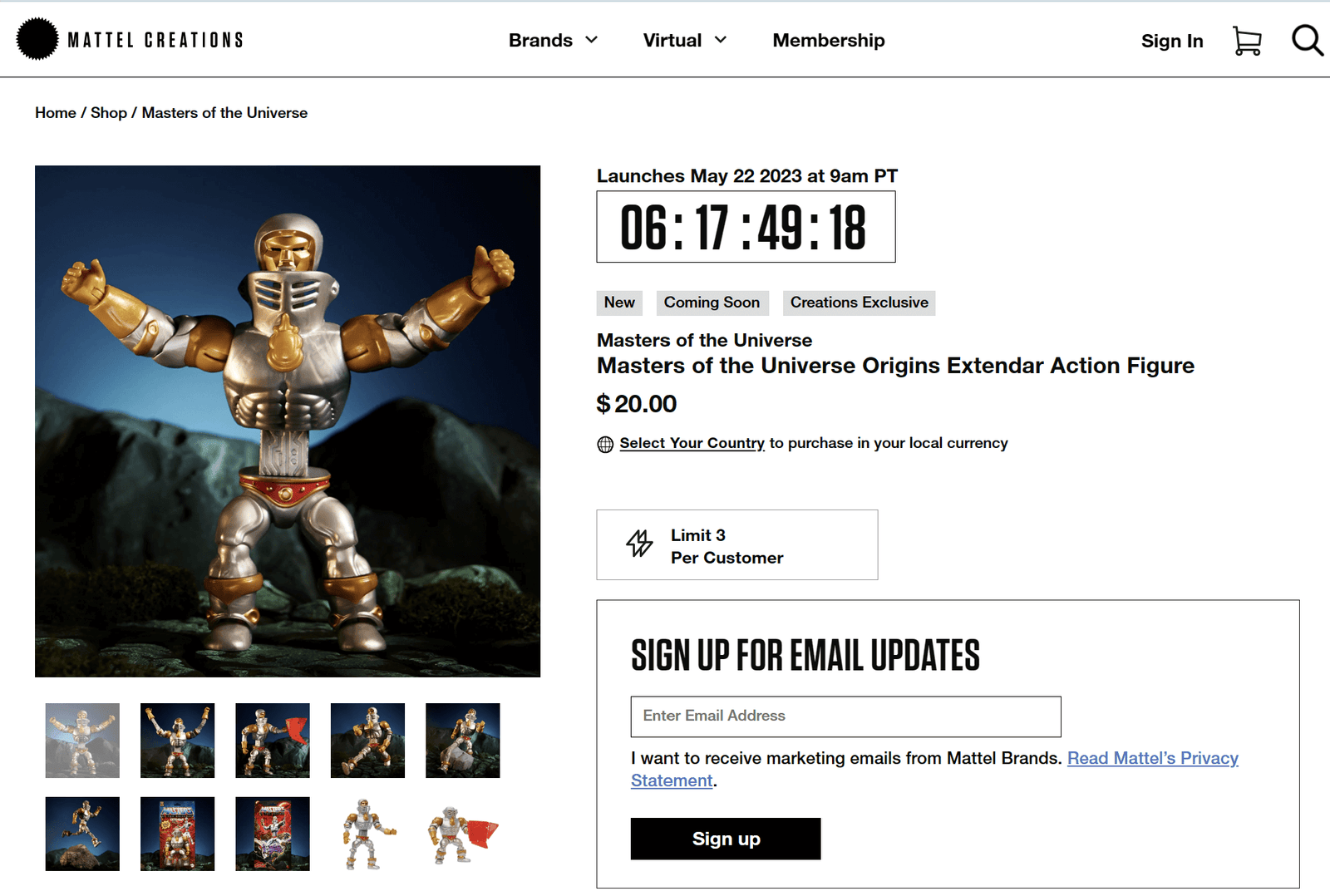 Extendar MOTU Origins Mattel Creations Exclusive Preorder listing