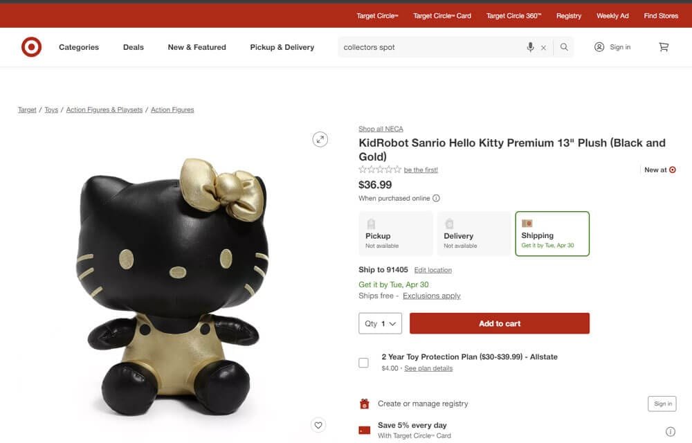 KidRobot-Sanrio-Hello-Kitty-Plush-(Black-and-Gold)-target-listing