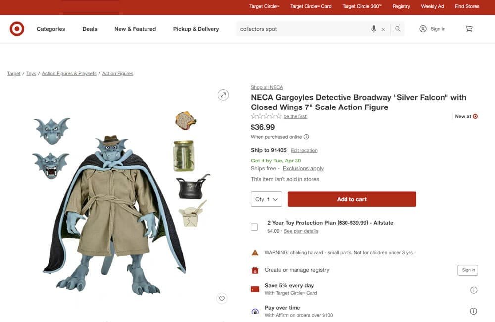 NECA-Gargoyles-Detective-Broadway-Silver-Falcon-with-Closed-Wings-target-Listing
