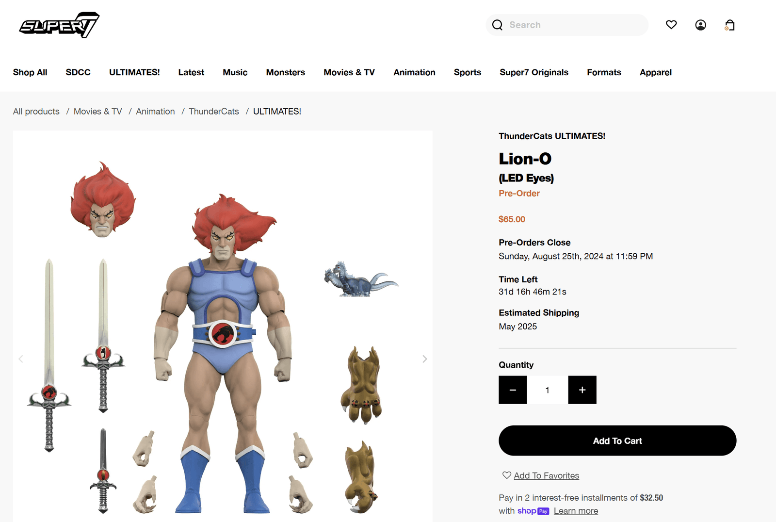 Lion-O Thundercats Ultimates Super7 SDCC 2024 exclusive listing