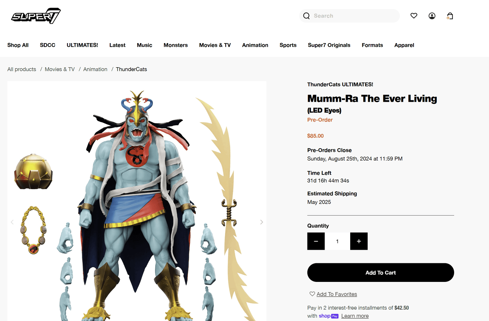 Mumm-Ra Thundercats Ultimates Super7 SDCC 2024 exclusive listing