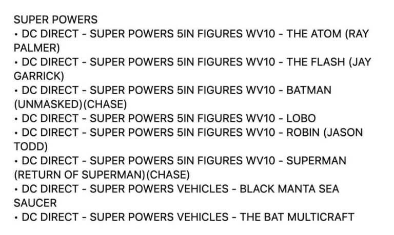 McFarlane DC Super Powers Wave 10 Leaked List