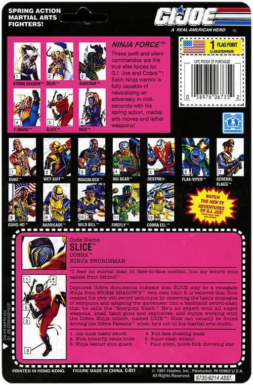 Slice Ninja Force Vintage GI Joe 1992 Card Back
