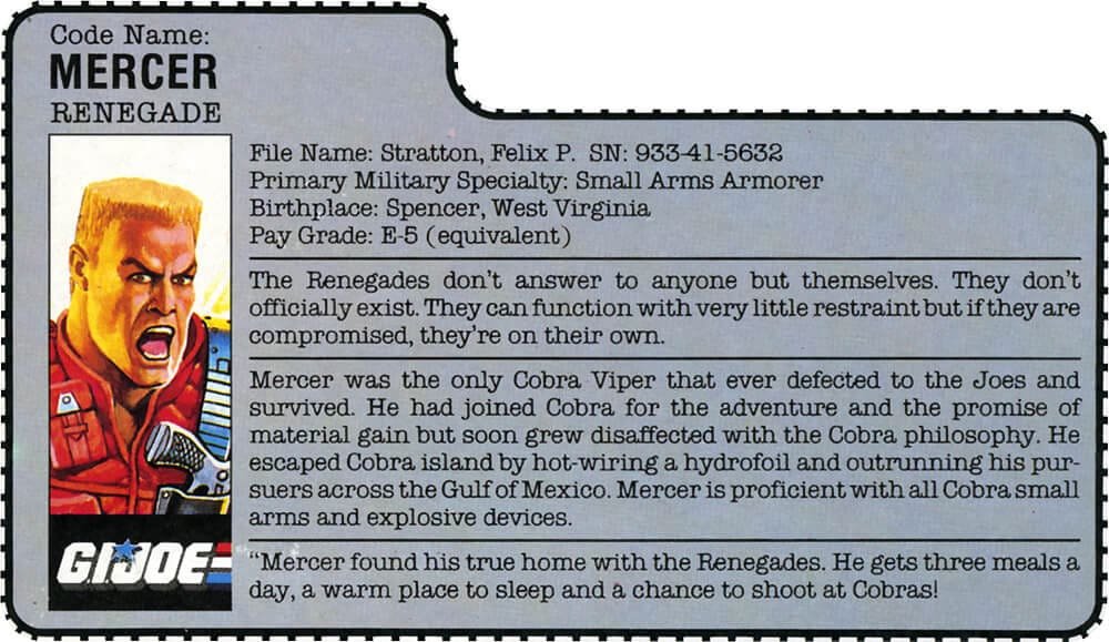 SGT Slaughters Renegades Mercer File Card