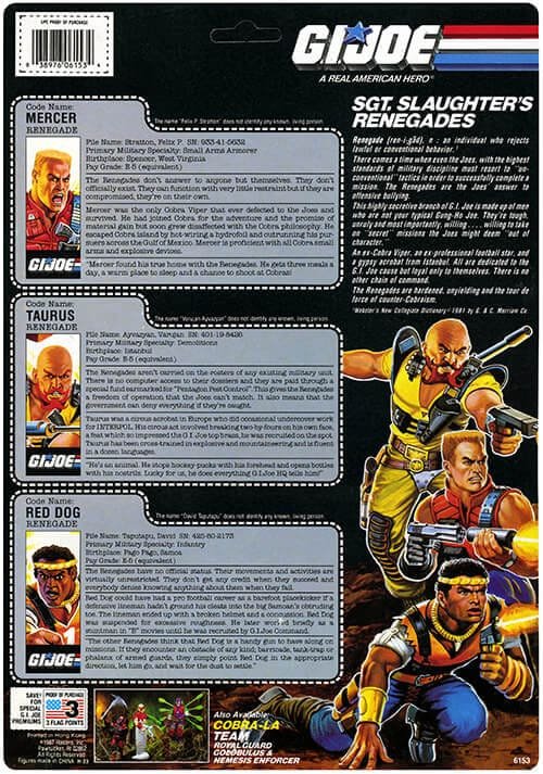 SGT Slaughters Renegades Mercer Taurus Red Dog Vintage Card Back