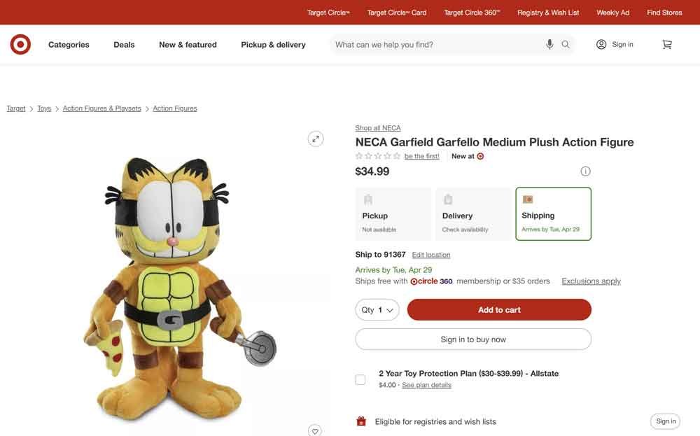 NECA-Garfield-Garfello-Medium-Plush-target